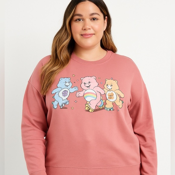 Mad Engine Care Bears Plus Size Graphic Sweatshirt | Pink Cotton Top Trendy - Picture 1 of 8